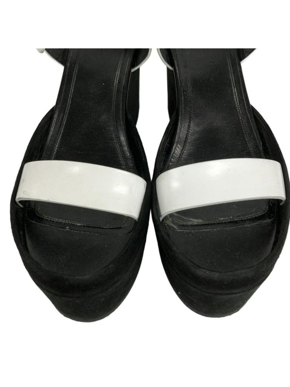 Celine Sandals 38.5 White Black Wedge Sole Leather - Picture 8 of 12